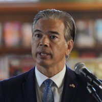 California Attorney General Rob Bonta at a news conference in San Francisco on Dec. 4, 2024. Bonta is leading 20 state attorneys general in a lawsuit seeking to block federal health officials from further sharing Medicaid data and DHS from using it for immigration enforcement.