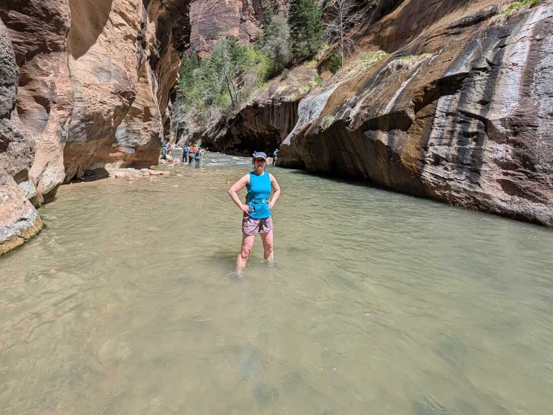 The Narrows is a popular hike in Zion National Park, where the route can require walking through water several feet deep.
