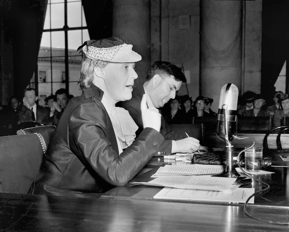 Thompson speaks to the Senate Foreign Relations Committee in Washington, D.C., in April 1939.
