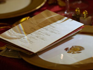 The menu is seen at a seat as President Donald Trump hosts a State Dinner for China's President Xi Jinping in the East Room of the White House, Thursday, Sept. 24, 2026, in Washington.
