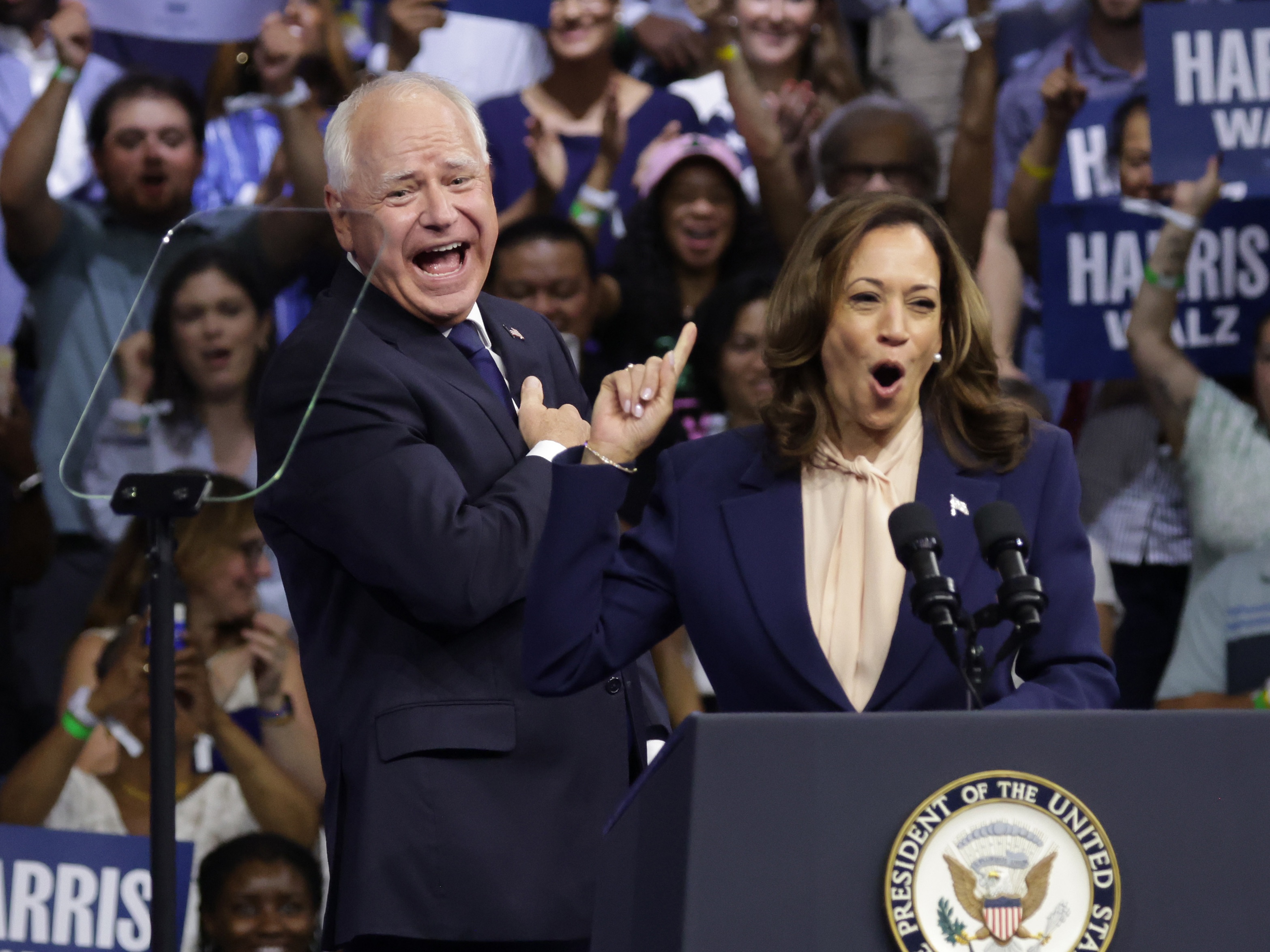 Vice President Harris introduces Minnesota Gov. Tim Walz as her running mate during a campaign rally at Temple University in Philadelphia on Tuesday. Harris campaign raises $36 million in 24 hours after announcing Walz as running mate