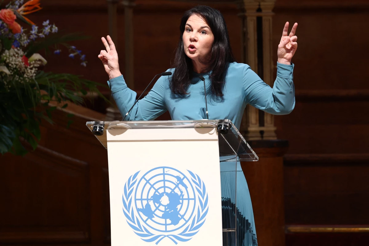 The President of the General Assembly, Annalena Baerbock speaks at the UNA-UK conference to mark the 80th anniversary of the founding of the UN, at Methodist Central Hall, the site of the inaugural UN General Assembly, in London on January 17, 2026.