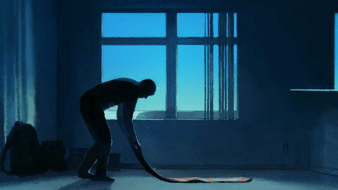 An illustration showing a teenager that got separated from his family at the airport and has been living on his own in the U.S., as Kabul fell to the Taliban in 2021.
