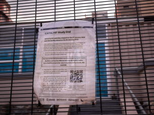 A notice informs of the ceasing of the CATALYST study in January 2025 due to USA policy changes and funding cuts, as well as alternate options for HIV prevention and healthcare services outside the WITS RHI Women's Health Clinic in Esselen street, Hillbrow, Johannesburg, South Africa on May 25, 2026.