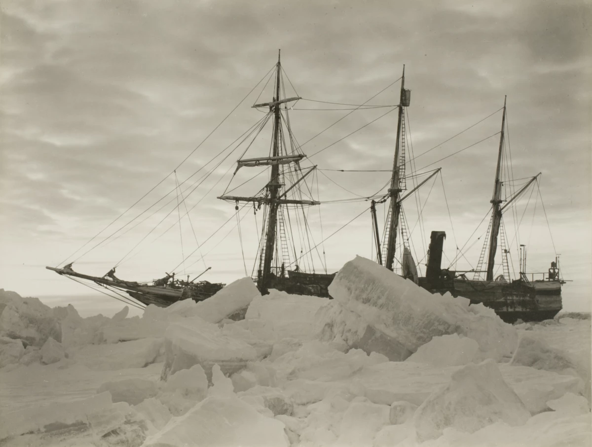 Endurance is shown in the winter of 1915. The ship became stuck in ice and eventually sank. A new paper says it wasn't as well-built as previously believed.