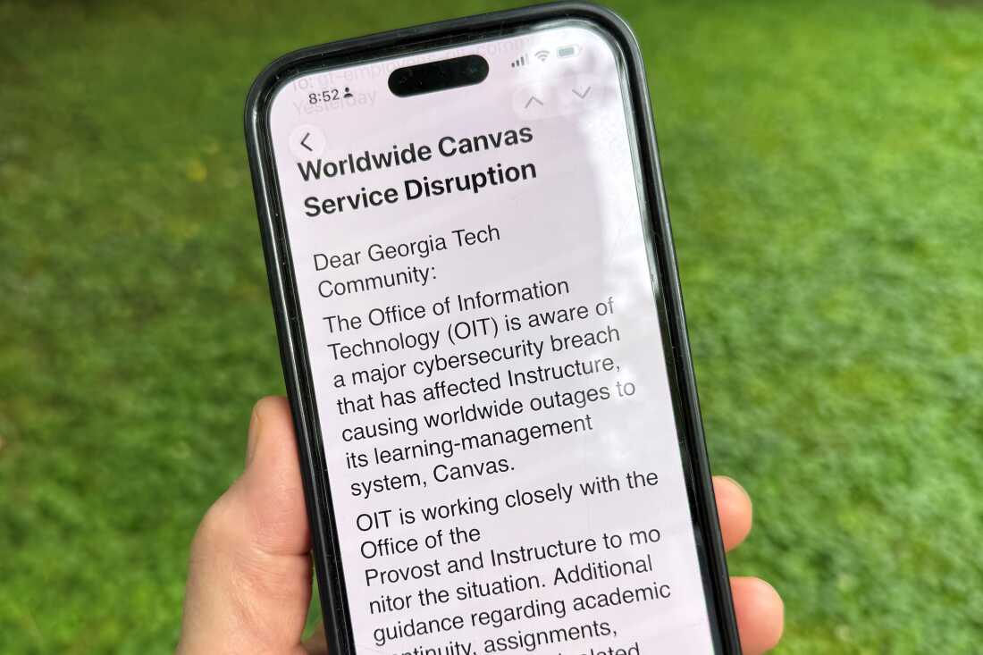 An image of a notice sent by Georgia Tech's information technology department warning users about the Canvas breach on Friday.