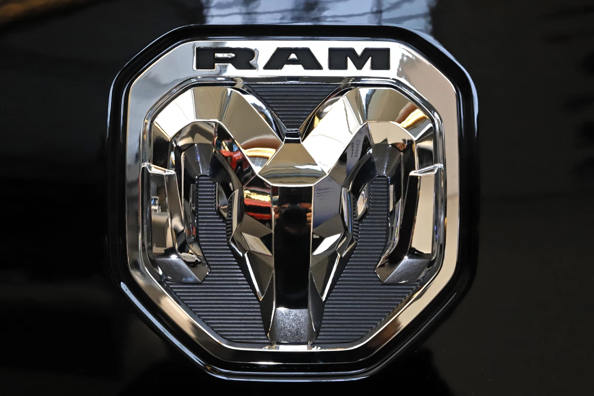 A 2020 photo shows the Ram truck logo at the 2020 Pittsburgh International Auto Show in Pittsburgh.