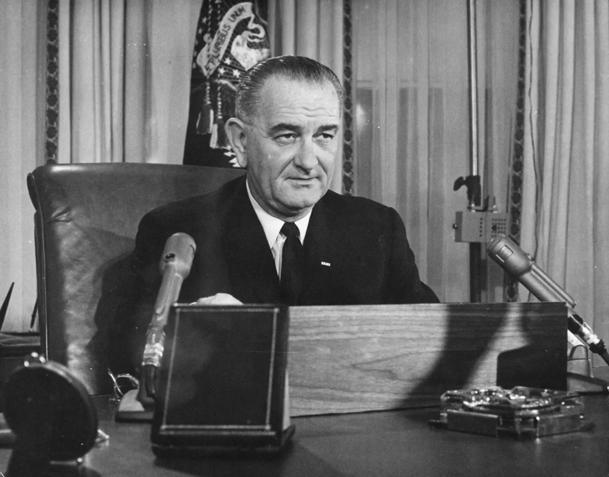Lyndon Baines Johnson addresses the nation in 1963.