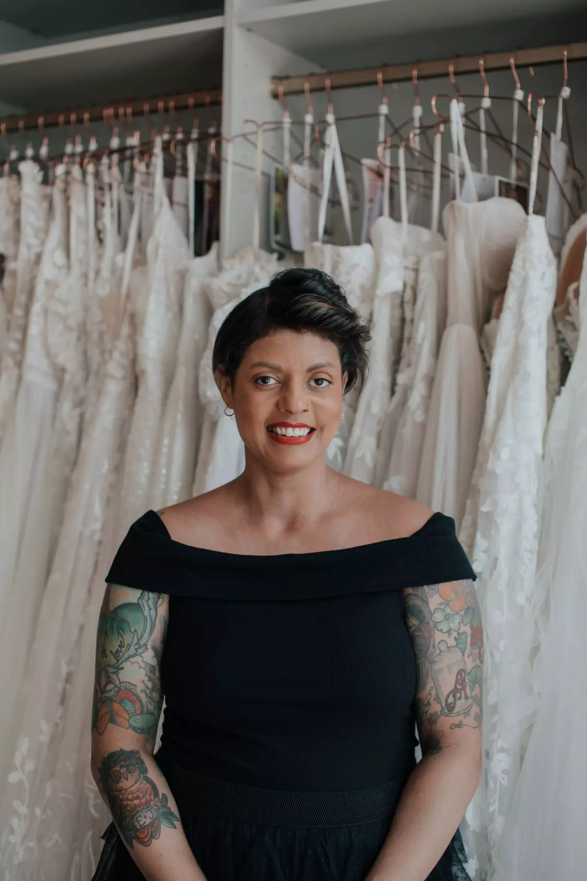 Christine Greenberg sells wedding gowns at Urban Set Bride in Richmond, Va.