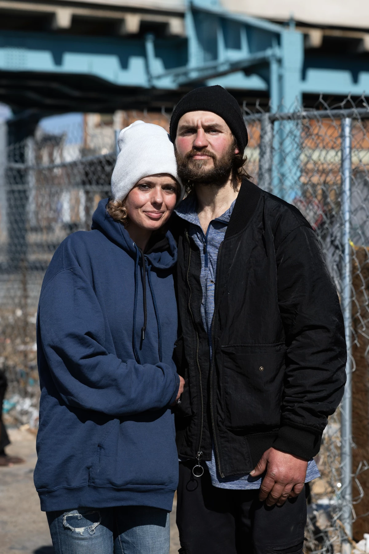 Elena (left) and Vadim live on the street in Kensington, a neighborhood of Philadelphia, Pennsylvania, that has long struggled with fentanyl and other drug use.  Both told NPR they have survived their drug use in part due to naloxone, or Narcan, a medication that reverses opioid overdoses. NPR agreed not to use their last name because street drug use is illegal.