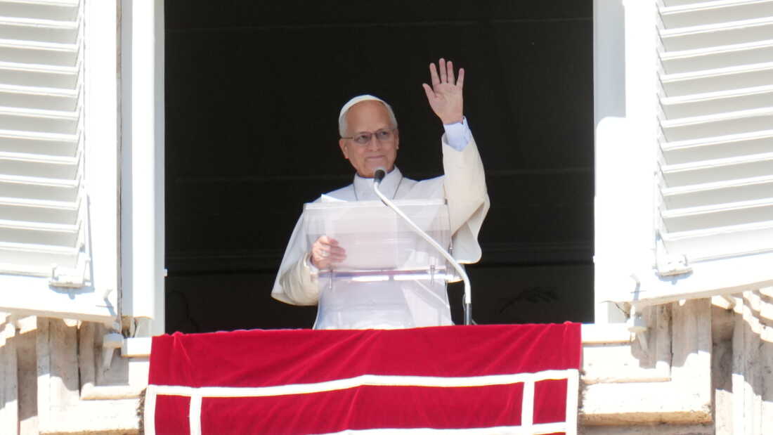 Pope Leo XIV delivers the Angelus prayer in St. Peter's Square at the Vatican, Sunday, Oct. 11, 2026.