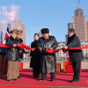 In this photo provided by the North Korean government, North Korean leader Kim Jong Un, second right, attends a completion ceremony of the new street, called Saeppyol Street in Pyongyang, North Korea Sunday, Feb. 15, 2026. Independent journalists were not given access to cover the event depicted in this image distributed by the North Korean government. The content of this image is as provided and cannot be independently verified.