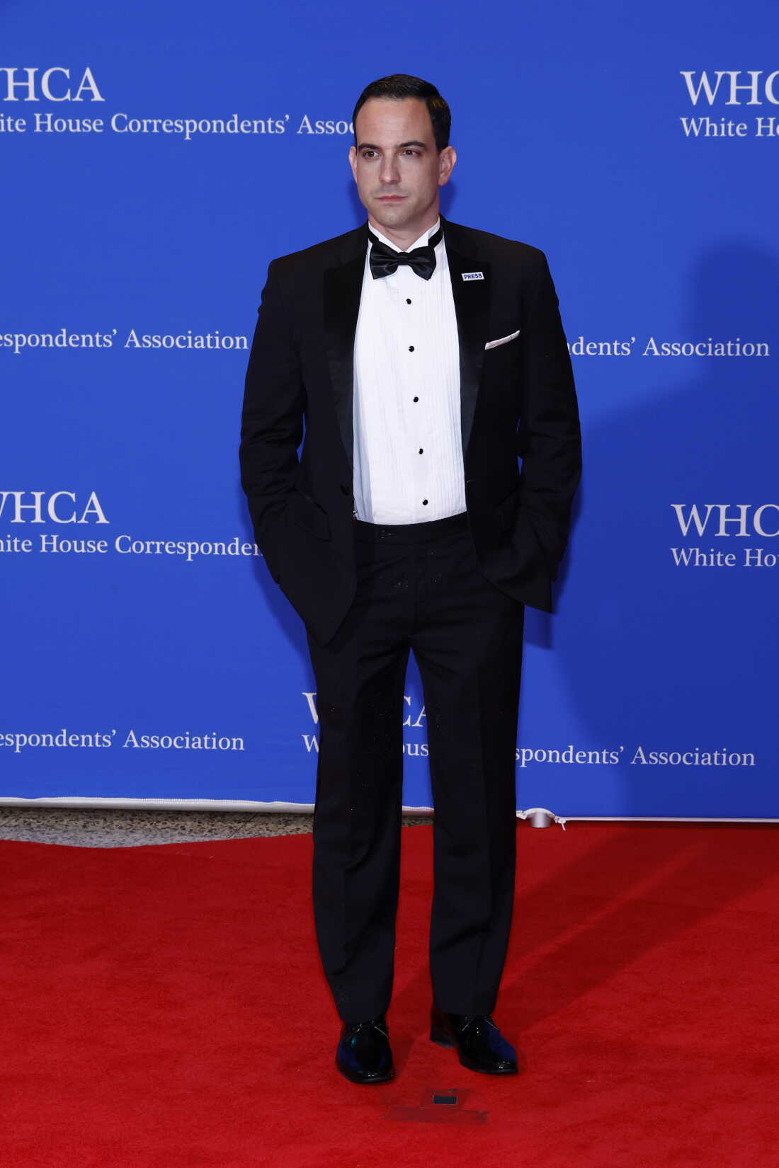 Fox News correspondent Trey Yingst attends the 2026 White House Correspondents' Dinner on April 25. He's wearing a tuxedo and is standing on a red carpet.