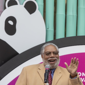 Secretary Lonnie G. Bunch III, who resigned as head of the Smithsonian Institution Tuesday, makes remarks at a ceremony welcoming the public to see the new giant pandas at the National Zoo, Bao Li and Qing Bao on Jan 24, 2025.