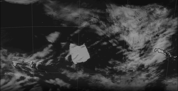 A screenshot from National Oceanic and Atmospheric Administration's satellite system, which monitored iceberg A23a in February as it drifted around the Weddell Sea near the Antarctic Peninsula.