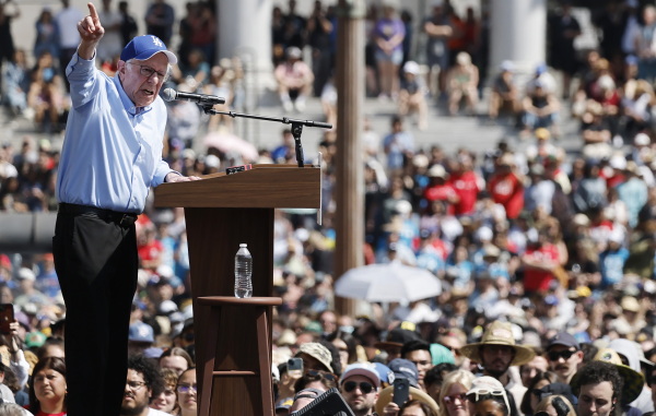 Sen. Bernie Sanders speaks at a rally in Los Angeles on Saturday. There were 36,000 supporters in attendance, according to his team.
