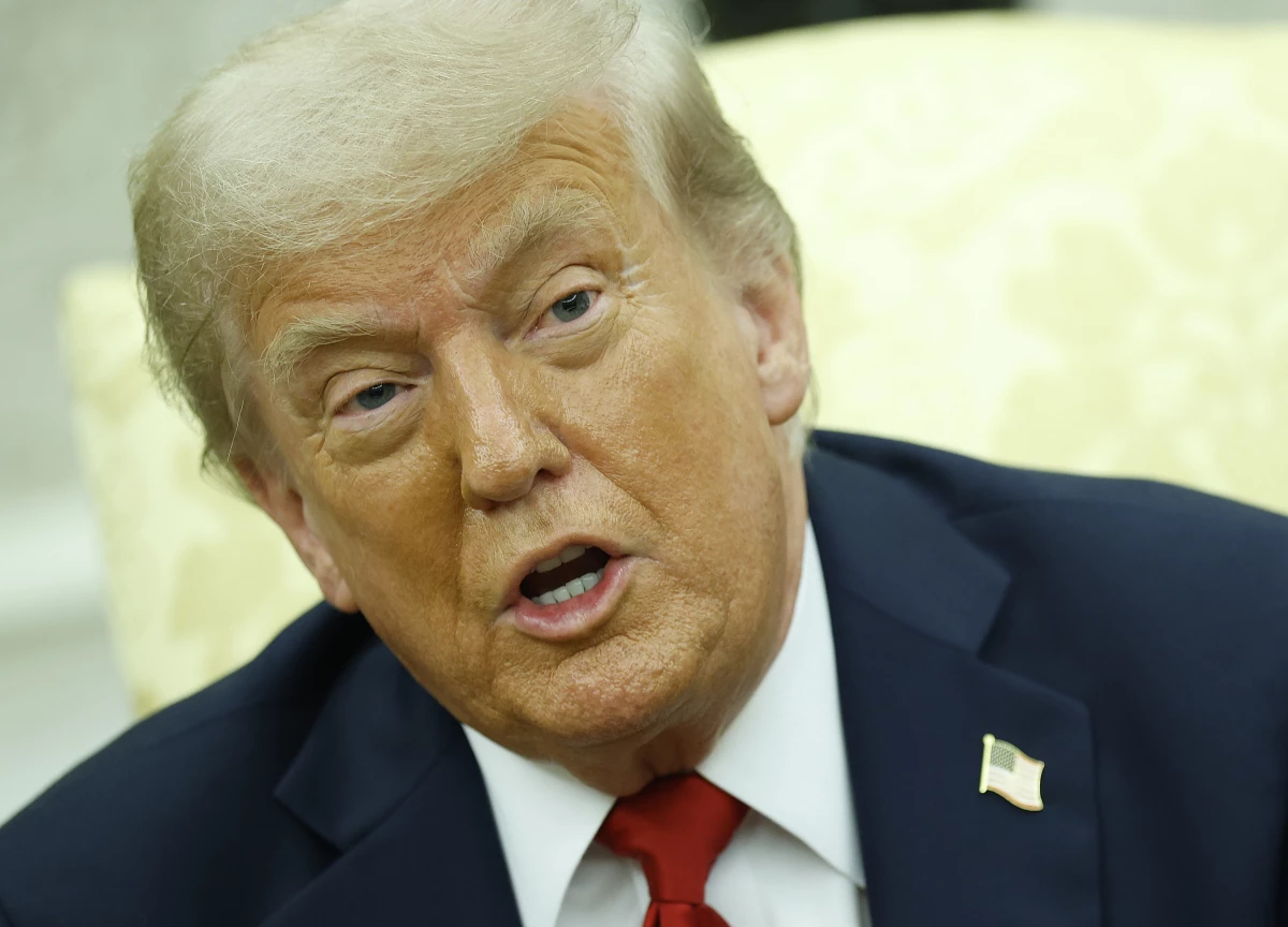 U.S. President Donald Trump delivers remarks during a meeting with NATO Secretary General Mark Rutte in the Oval Office at the White House on July 14 in Washington, DC.