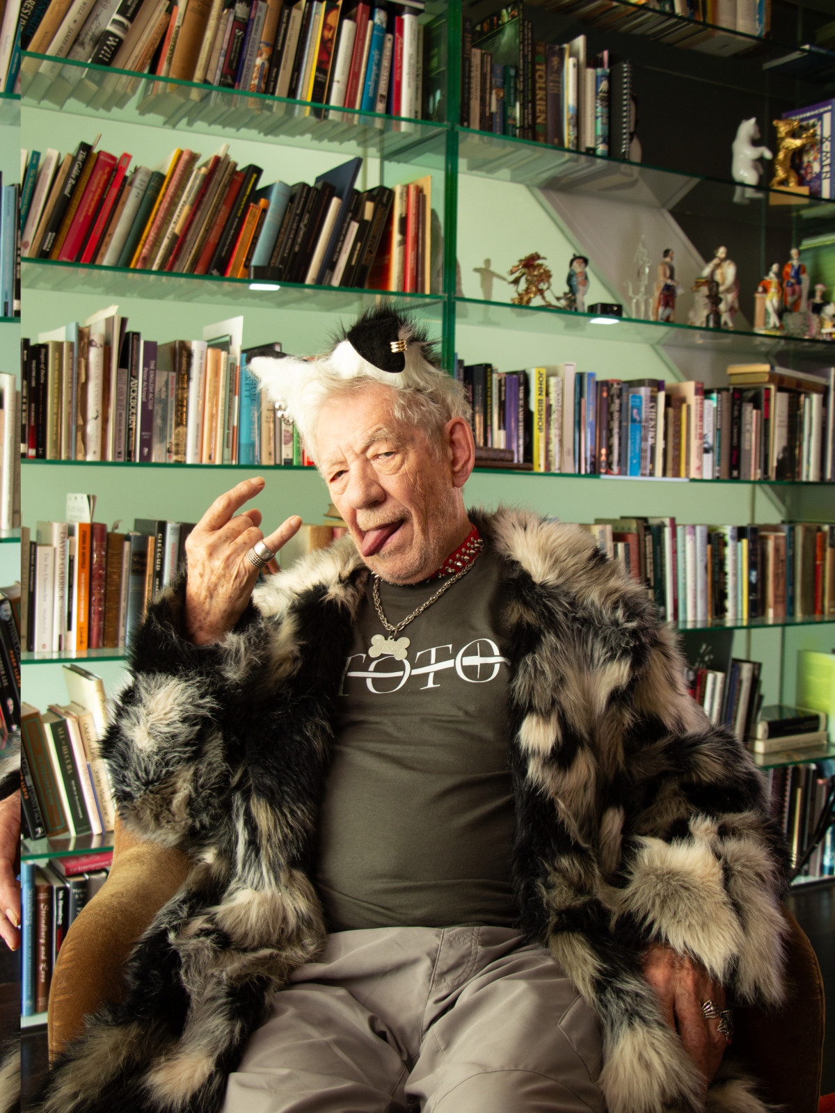 Actor Sir Ian McKellen playng Toto the Dog in a video clip for the Wicked Witches pantomime.