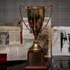 Balu Natarajan won the Scripps National Spelling Bee in 1985. Shown are his trophy and newspaper clippings detailing his win.