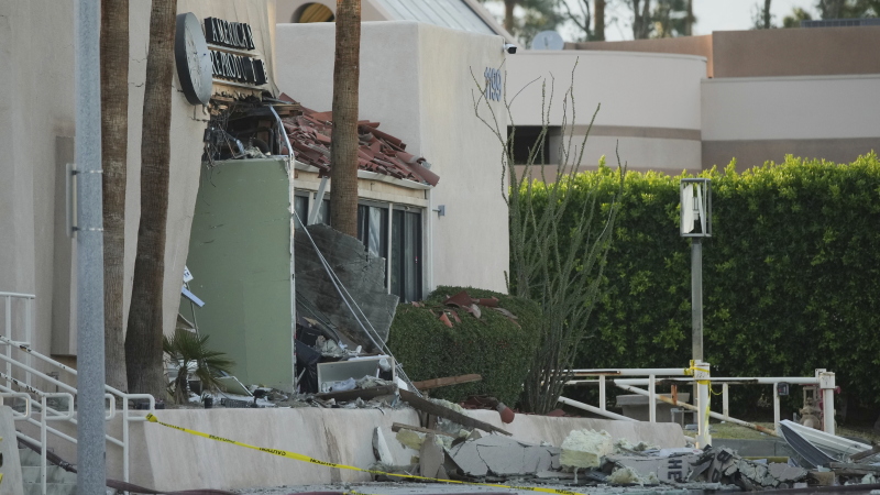 A damaged building is seen after an explosion in Palm Springs, Calif., on Saturday.