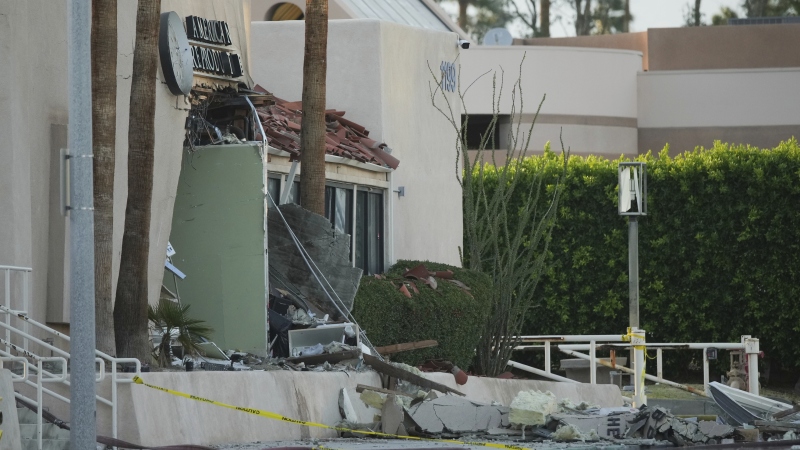 Damage to a building is seen after an explosion in Palm Springs, Calif., on Saturday, May 17, 2025.