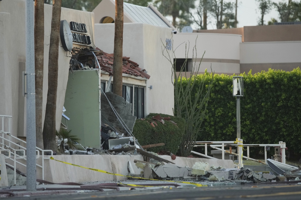 A damaged building is seen after an explosion in Palm Springs, Calif., on Saturday. (AP)