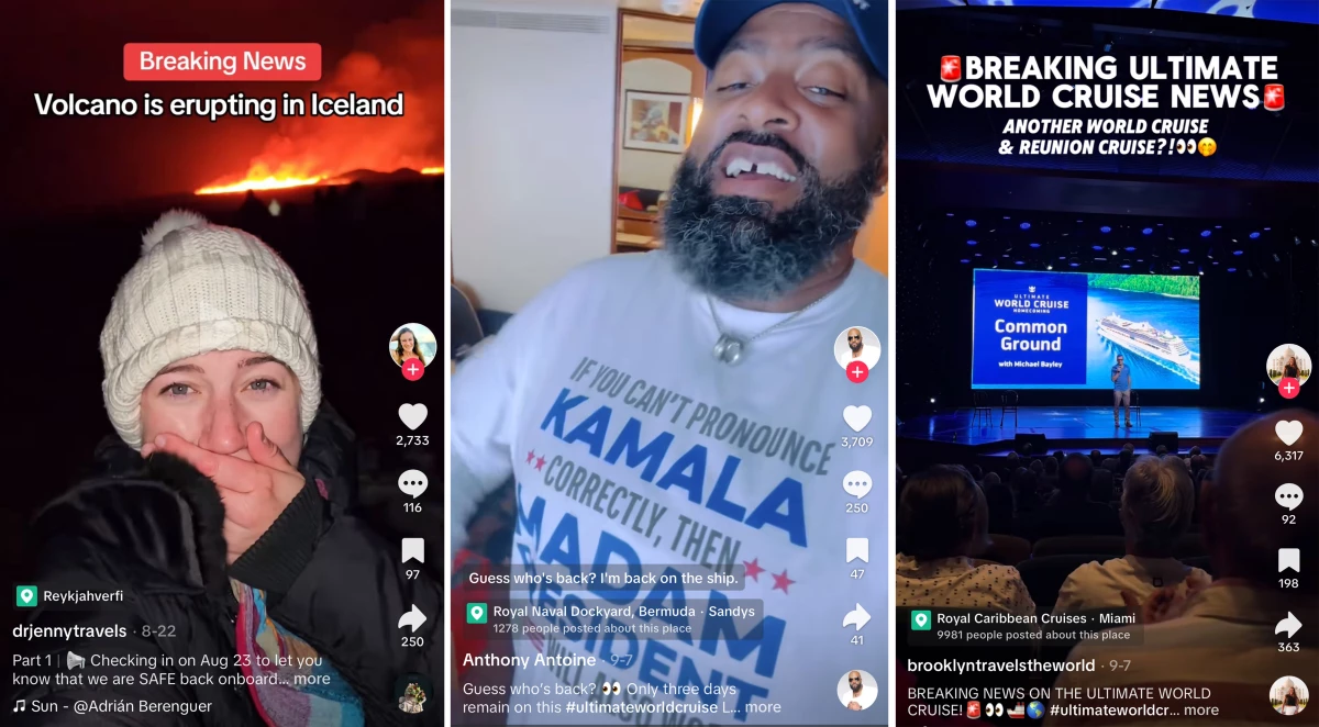 TikToks by passengers on the Ultimate World Cruise — screenshot by NPR — capture the highs and lows of the nine-month journey, which ended last week.