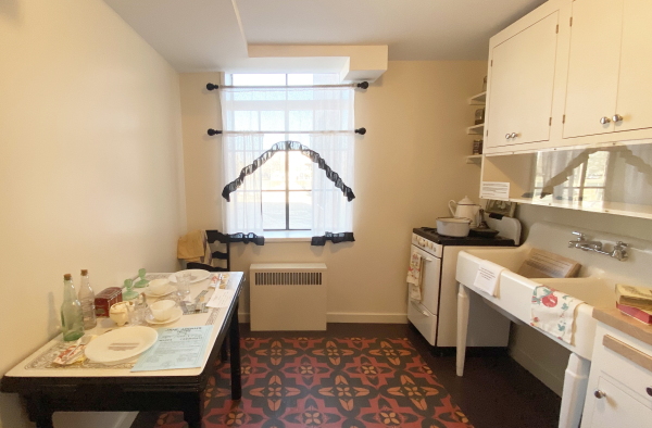 The kitchen in the apartments on the second floor, outfitted in historic period furnishings, conveying life at Jane Addams from the 1930s to the 1970s.