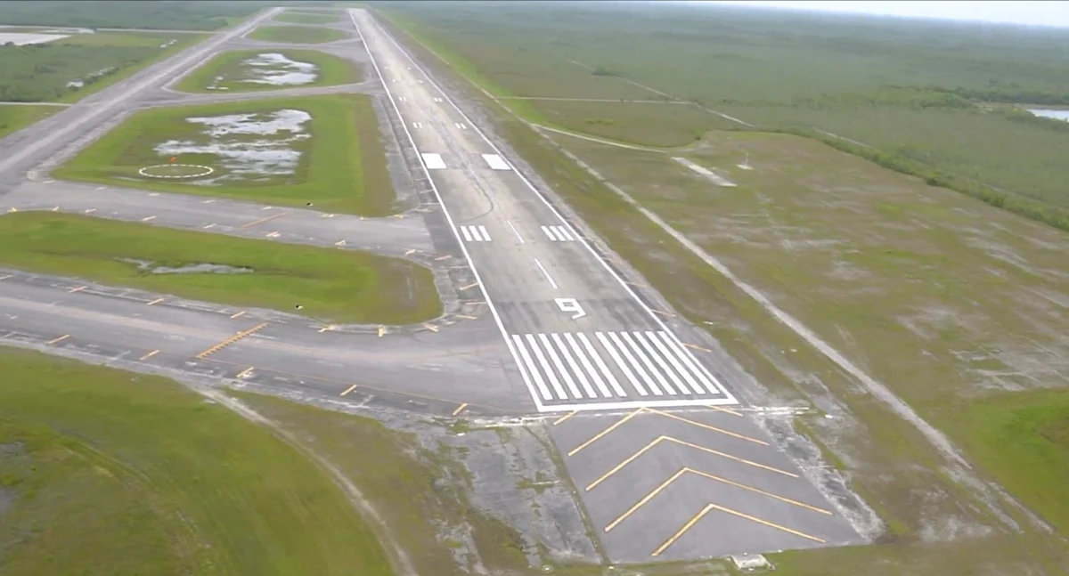 A screenshot from a video released by Florida Attorney General James Uthmeier shows the Dade-Collier airfield in the Everglades, about 55 miles west of Miami.