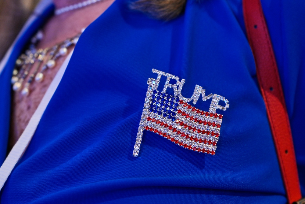 An attendee wears party colors at a primary election night party for Georgia gubernatorial candidate Rick Jackson on Tuesday in Atlanta. (AP)