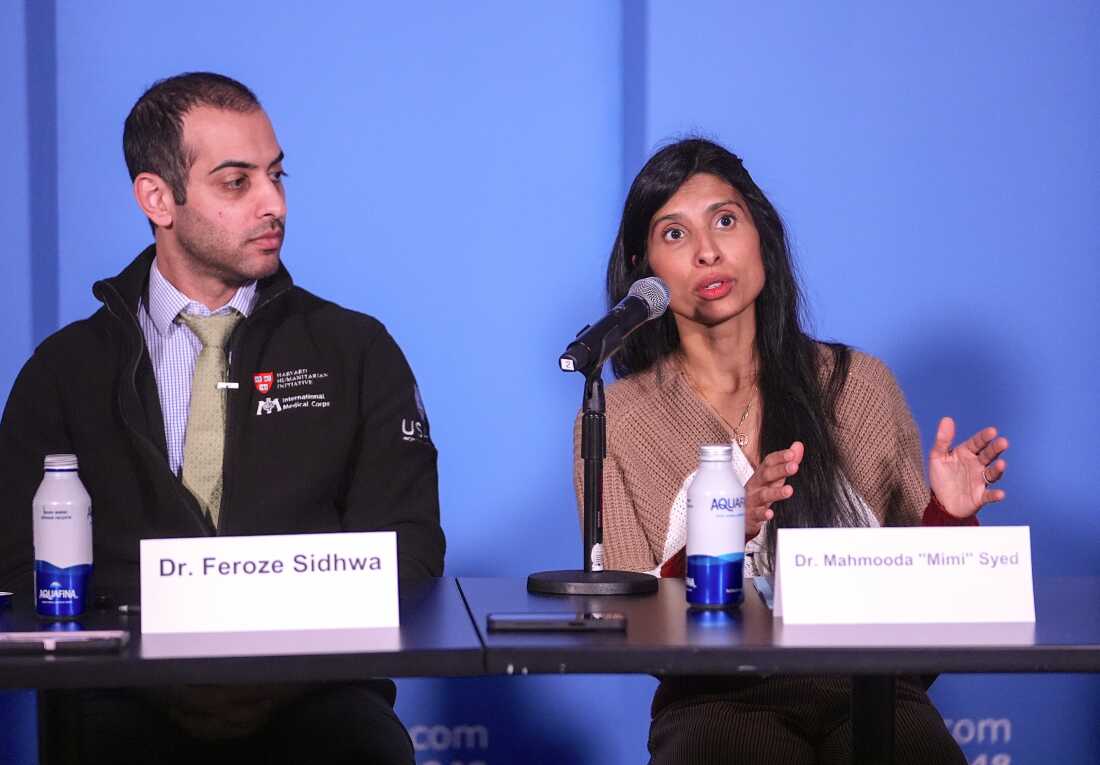 Dr. Feroze Sidhwa and Dr. Mahmooda 'Mimi' Syed (right), medical doctors with critical-care experience in Gaza Strip hospitals since Oct. 7, discuss immediate priorities for rebuilding Gaza's health system during a press conference on Jan. 30, 2025 at the United Nations Headquarters in New York City.