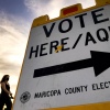 Voters walk to a polling station in Tempe, Ariz., in November 2020.