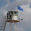 Peacekeepers from the United Nations Interim Force in Lebanon (UNIFIL) man an observation point along what's called the Blue Line on the border between Lebanon and Israel, near the southern Lebanese town of Marwahin, on Oct. 12, 2023.