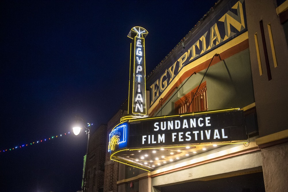 The marquee of the Egyptian Theatre at the Sundance Film Festival in Park City, Utah on Jan. 28, 2020. (Invision/AP)