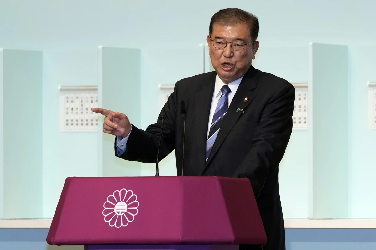 Shigeru Ishiba speaks before a runoff election at the Liberal Democratic Party's (LDP) leadership election on Friday, at the party headquarters in Tokyo.