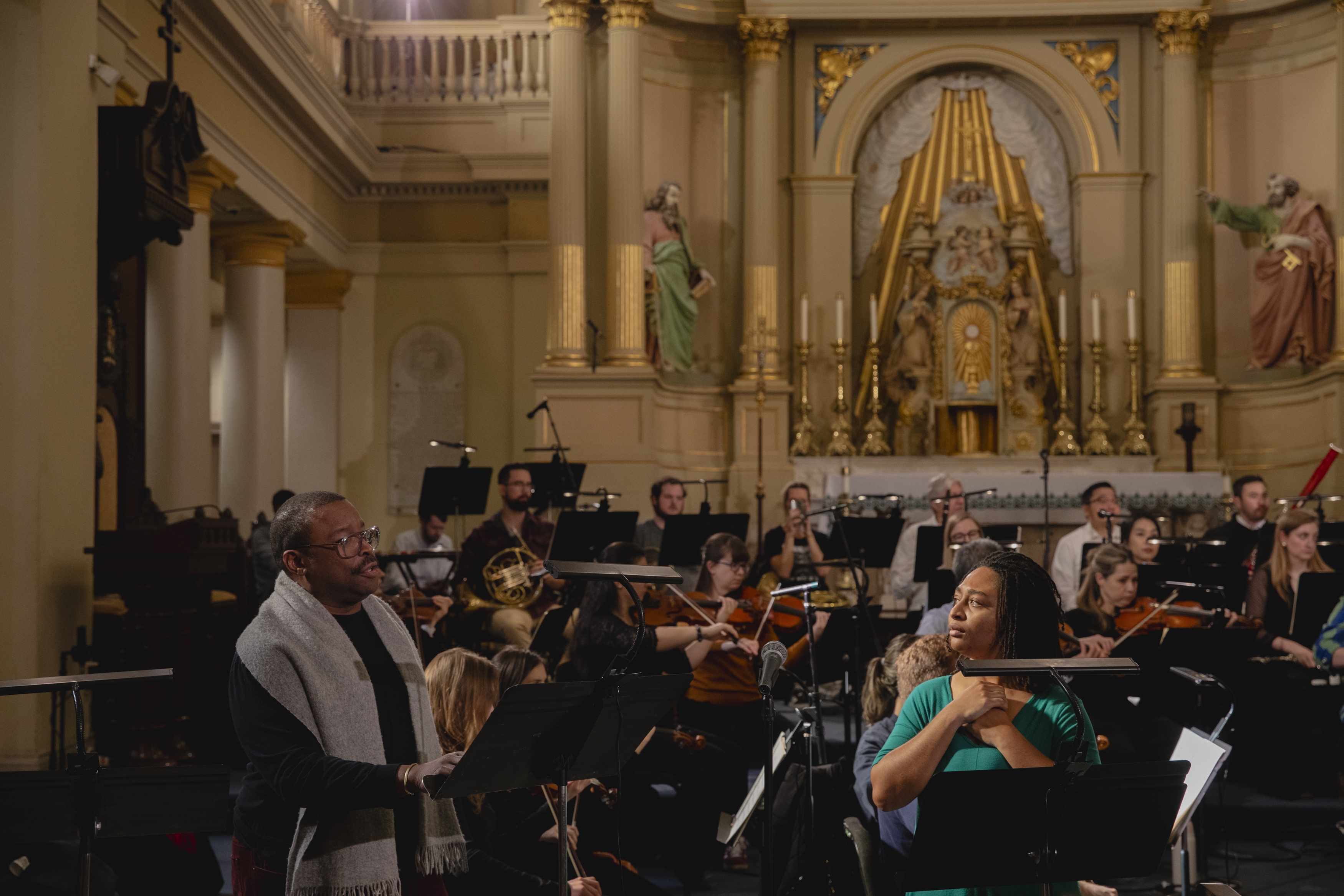 Tenor Chauncey Packer, left, and soprano Taylor J. White, white, rehearse Edmond Dédé