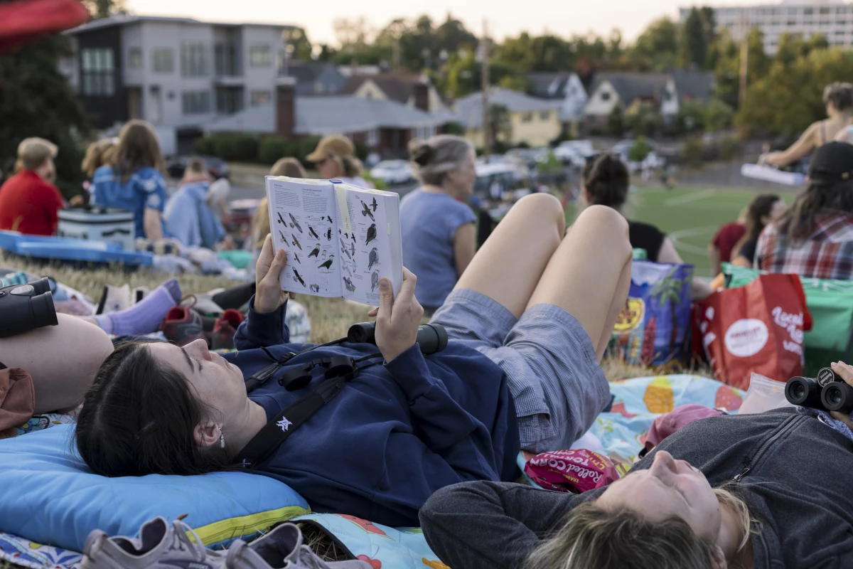 Georgiana Cassell drove down from Seattle with friends to watch Vaux’s Swifts roosting at Chapman Elementary in Portland, Oregon.