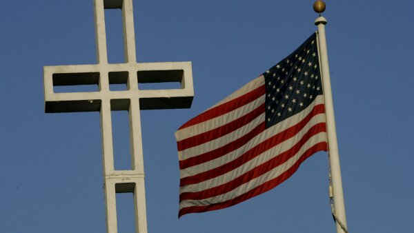The Mount Soledad Veterans Memorial on July 3, 2006, in San Diego, CA. The cross is the centerpiece of the memorial, which sits atop a mountain overlooking San Diego.