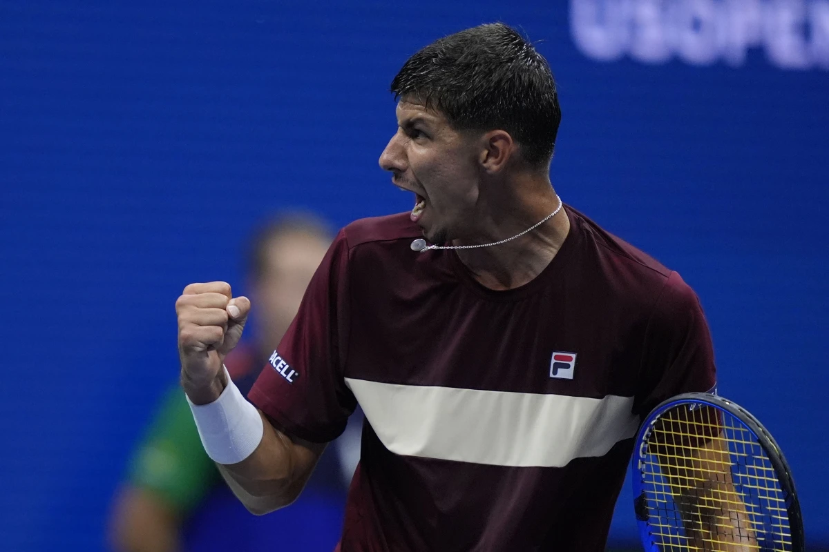 Alexei Popyrin of Australia reacts against Novak Djokovic during a third round match of the U.S. Open tennis championships on Friday.