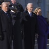 President Trump and first lady Melania Trump stand before sending off former President Joe Biden and Jill Biden to board a Marine helicopter en route to Joint Base Andrews after the inauguration on Jan. 20, at the U.S. Capitol in Washington. 