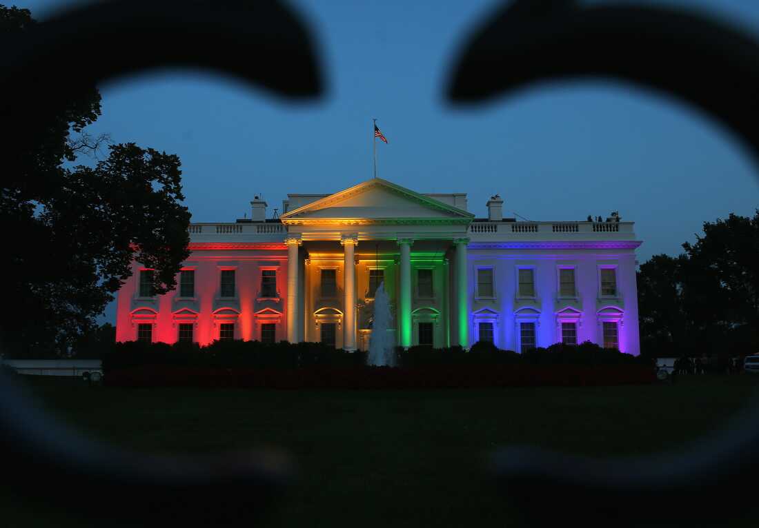 The White House shines with rainbow-colored lights June 26, 2015, celebrating the Supreme Court's ruling that the Constitution guarantees a right to same-sex marriage in all 50 states.