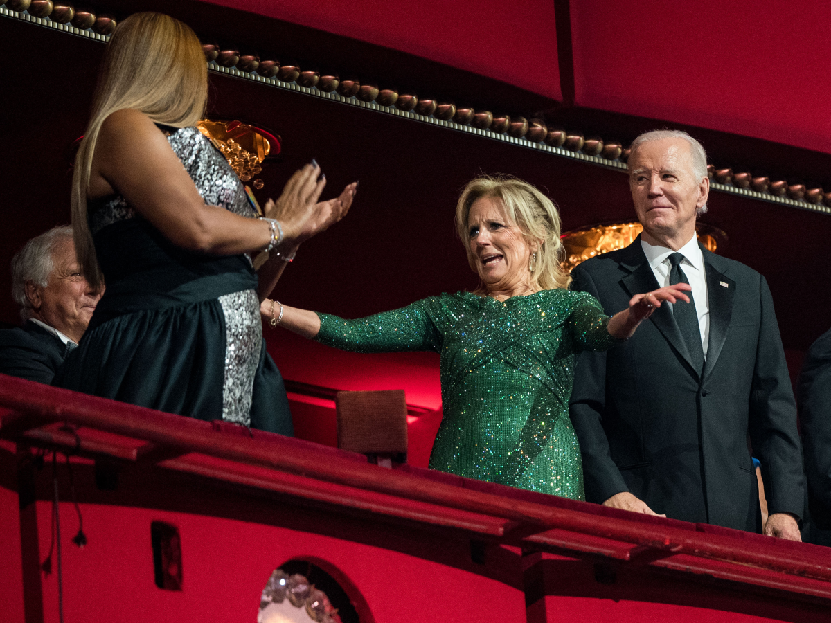 Actor and singer Queen Latifah, Jill Biden and former President Joe Biden attend the 46th Kennedy Center Honors in 2023.