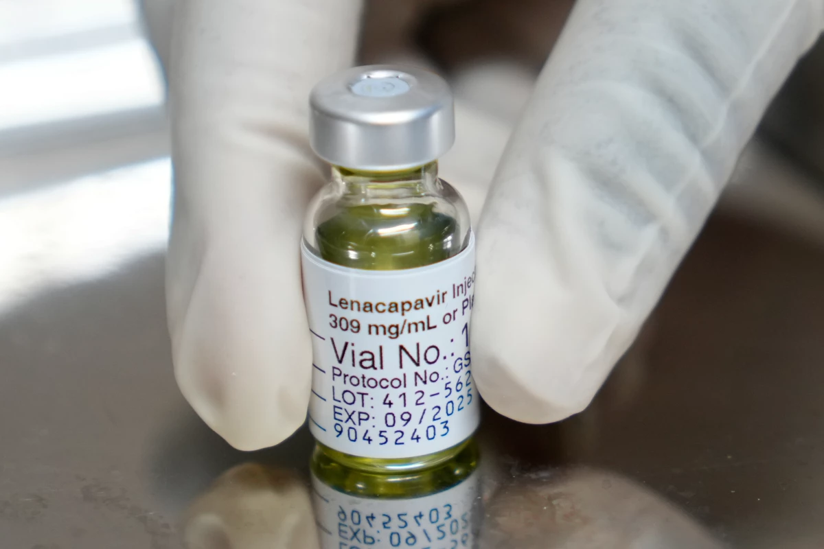 A vial of lenacapavir, the new HIV prevention injectable drug that only needs to be administered twice yearly but provides almost complete protection.