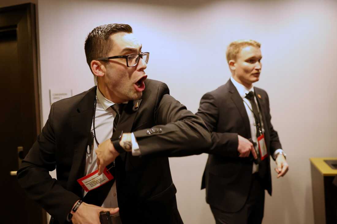 Secret service agents respond to shots fired during the White House Correspondents Dinner on Saturday.