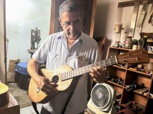 Gilberto Gutierrez in his workshop in Veracruz. He is a giant in son jarocho, a famous instrument maker, and founder of the caSon Cultural Center.