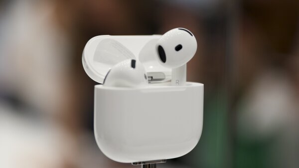 AirPods are displayed during an announcement of new products at Apple headquarters on Sept. 9 in Cupertino, Calif.