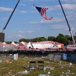 FILE - A campaign rally site for Republican presidential candidate former President Donald Trump is empty and littered with debris on July 13, 2024, in Butler, Pa.