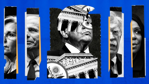 The Trump administration has targeted over 100 perceived enemies, including former Rep. Liz Cheney (left), Dr. Anthony Fauci, former national security adviser John Bolton and Letitia James, attorney general of New York.