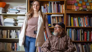John Greene and his counselor Emily Georgia at Family & Children’s Counseling Services in Cortland, N.Y. Greene is four months into recovery for the first time since he started regularly using drugs at age 14. He credits a new program that the counseling center started with opioid settlement money.