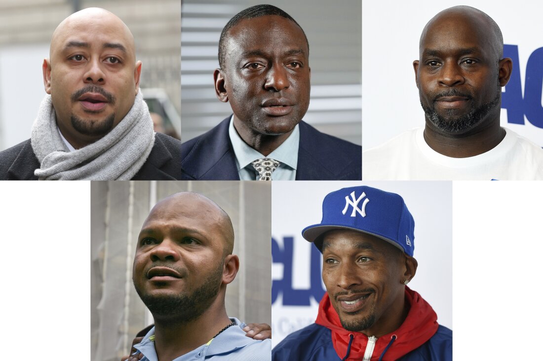 This combination photo shows, clockwise from top left, Raymond Santana, Yusef Salaam, Antron McCray, Korey Wise and Kevin Richardson, known as Central Park five. Former President Donald Trump famously took out a newspaper ad in New York City calling for the execution of the accused, in a case that roiled racial tensions locally and that many point to as evidence of a criminal justice system prejudiced against defendants of color.